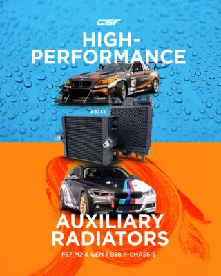 CSF is pleased to announce the new F87 M2 & Gen 1 B58 High-Performance Auxiliary Radiators (CSF #8355).

The new CSF Auxiliary Radiators are a great addition to the popular F87 (N55) & F3X/F2X Cooling Suites. Like the other cooling systems on these BMWs, the aux rads do a pretty good job in stock form. However, once you start adding a lot of power and pushing the car in aggressive driving conditions, the factory systems start to show its limitations. As more and more owners keep pushing the limits of their M2s and Gen 1 B58s, CSF is here to keep them cool.

CSF designed the coolers to be a true “Drop-in Fit” for easy installation fitting both left and right sides. Each cooler mounts in the factory location and uses the OEM quick connections. The High-Performance Auxiliary Radiators work in conjunction with the rest of the cooling system to reduce temperatures. They not only help keep temperatures in optimal ranges, but prolong the heat soak threshold. There’s nothing worse than having your track session cut short because you need to do a cooldown lap.

Read the full press release on our website - Link in Bio 🔗