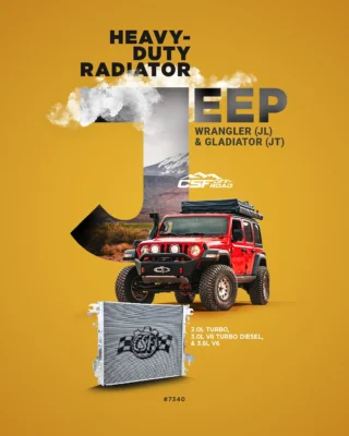 CSF is pleased to announce the new Jeep Wrangler (JL) & Gladiator (JT) Heavy-Duty Radiator ( CSF #7340 ).

Upgraded cooling systems are not just for off-road rigs and big haulers. Even basic mods/upgrades like oversized tires can increase strain on your engine in adverse conditions. The CSF Radiator provides extra protection that:

- Extends engine life by maintaining optimal coolant temperatures
- Improves towing capacity by enhancing cooling efficiency
- Eliminates performance limitations during demanding driving conditions
- Provides peace of mind with superior construction and durability

Read the full press release on our website - Link in Bio 🔗